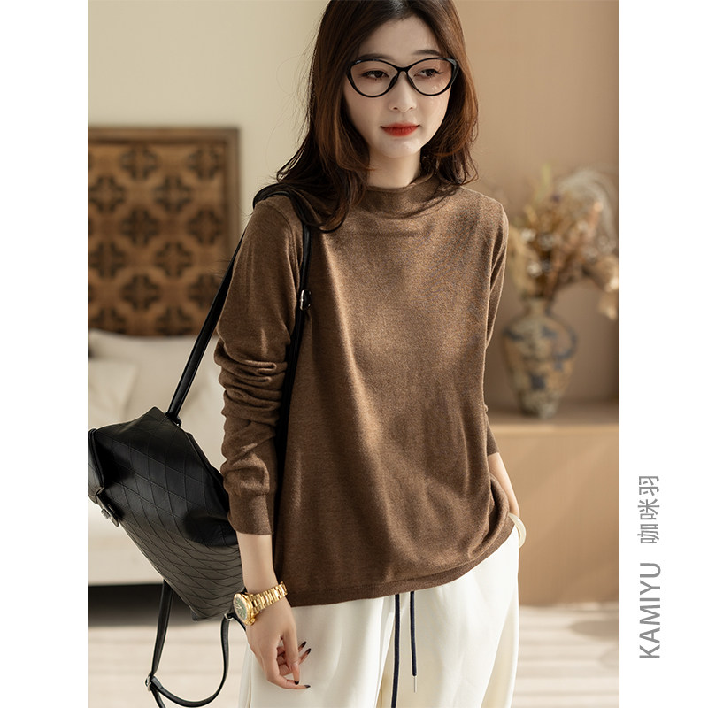 咖咪羽毛衣女秋冬新款纯色时尚洋气休闲半高领羊毛气质女装上衣