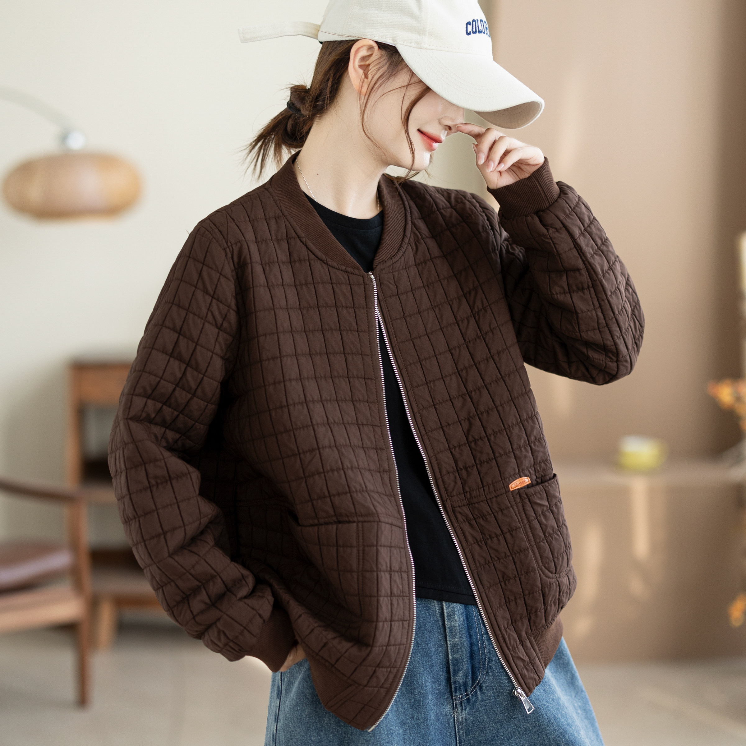 咖咪羽薄棉服女秋季新款女士复古纯色流行洋气女装上衣外套棉衣女