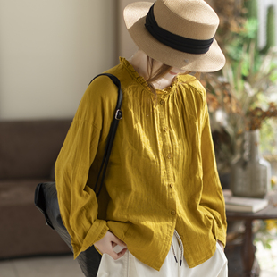 咖咪羽双层纱婴儿棉木耳花边衬衫 透气叠穿上衣女 简约风宽松长袖