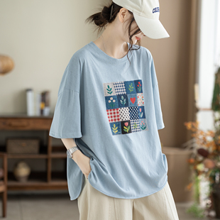 咖咪羽T恤女夏季新款大码女士好看印花宽松独特休闲女装短袖上衣