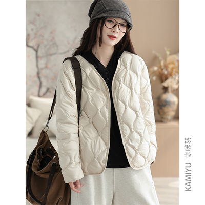 咖咪羽90白鸭绒秋冬新款羽绒服女轻薄时尚菱形格黑色百搭女款外套