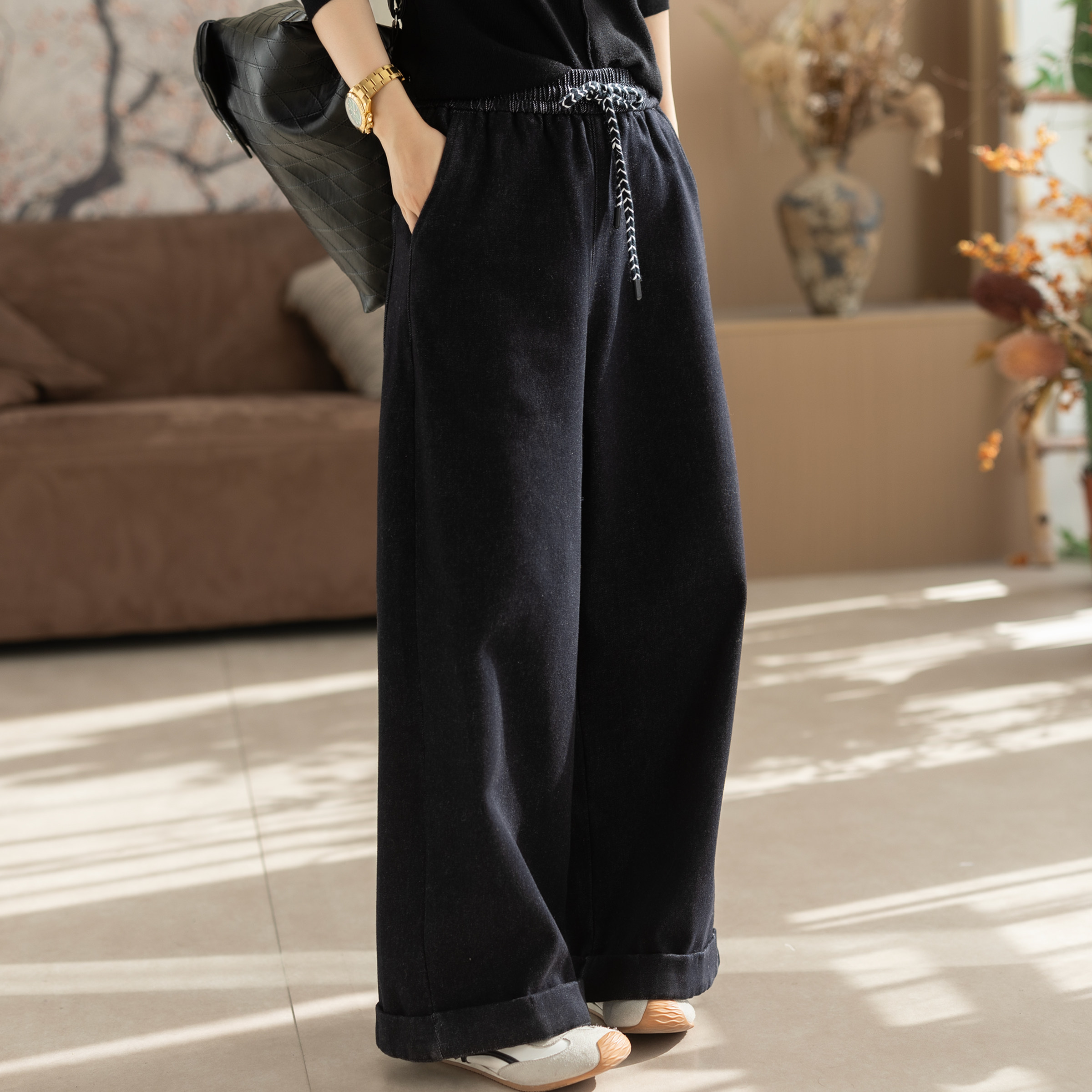 咖咪羽加绒牛仔裤秋冬新款加厚宽松复古阔腿裤高腰流行直筒裤女,女装/女士精品,休闲裤,淘宝优惠券,粉丝福利购,淘宝优惠卷