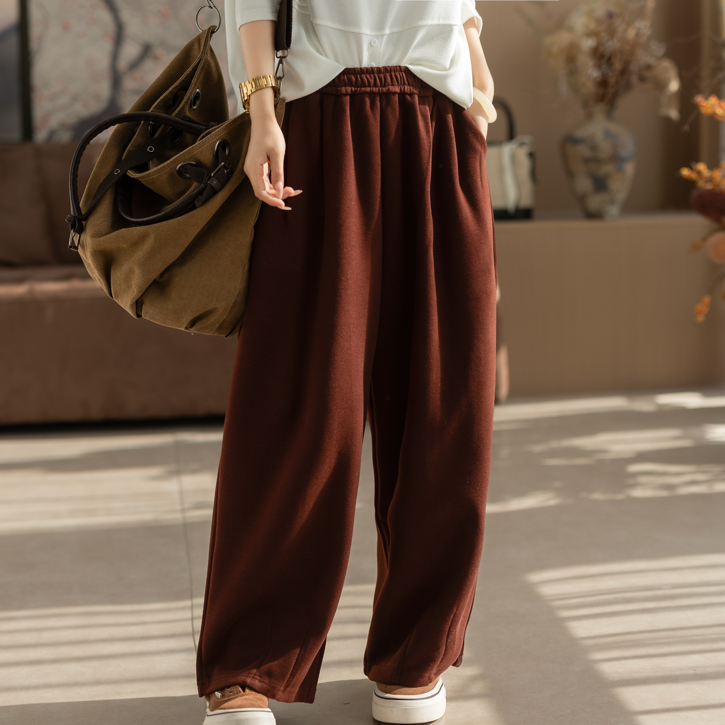 咖咪羽休闲裤女秋冬新款女士羊毛直筒宽松加厚文艺直筒女装裤子厚,女装/女士精品,休闲裤,淘宝优惠券,粉丝福利购,淘宝优惠卷