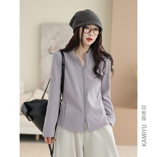 修身 新款 遮肉保暖上衣女 卫衣秋季 咖咪羽绵绵绒小外套双拉链开衫