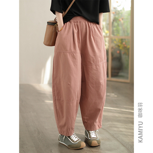 咖咪羽100%棉休闲裤女2025春季新款百搭女士宽松拼接时尚女款裤子