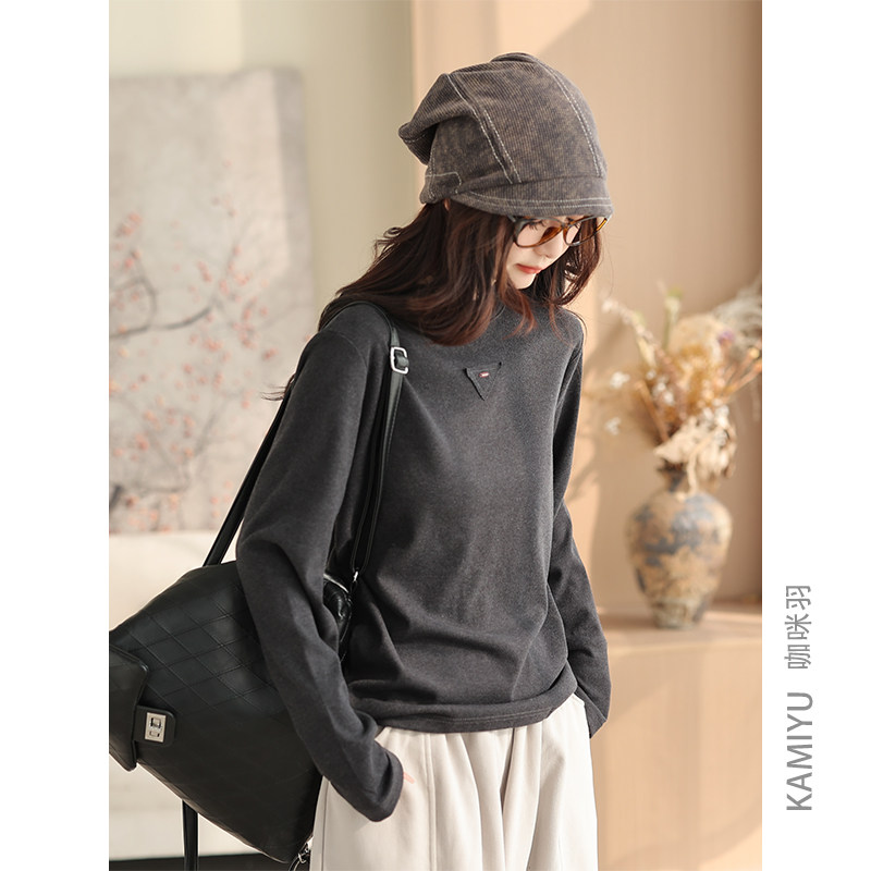 咖咪羽打底衫女秋季新款圆领女士好看宽松简约百搭文艺休闲上衣