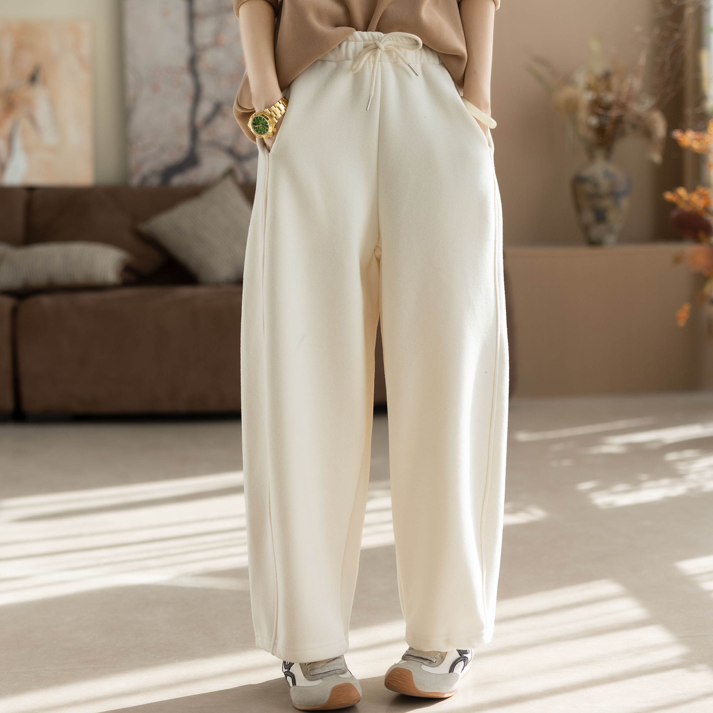 咖咪羽休闲裤女冬装新款时尚通勤中高腰棉质女士百搭流行女装裤子