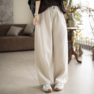 咖咪羽57%天丝日常舒适休闲直筒裤 女松紧腰宽松遮肉显瘦休闲裤