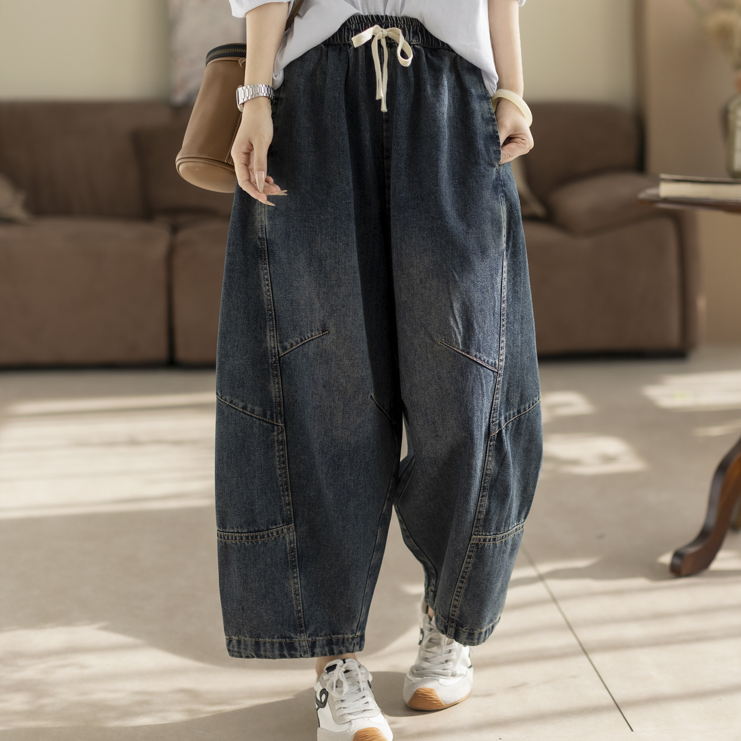 咖咪羽牛仔裤女春季新款女士水洗宽松拼接百搭复古简约女装裤子,女装/女士精品,牛仔裤,淘宝优惠券,粉丝福利购,淘宝优惠卷