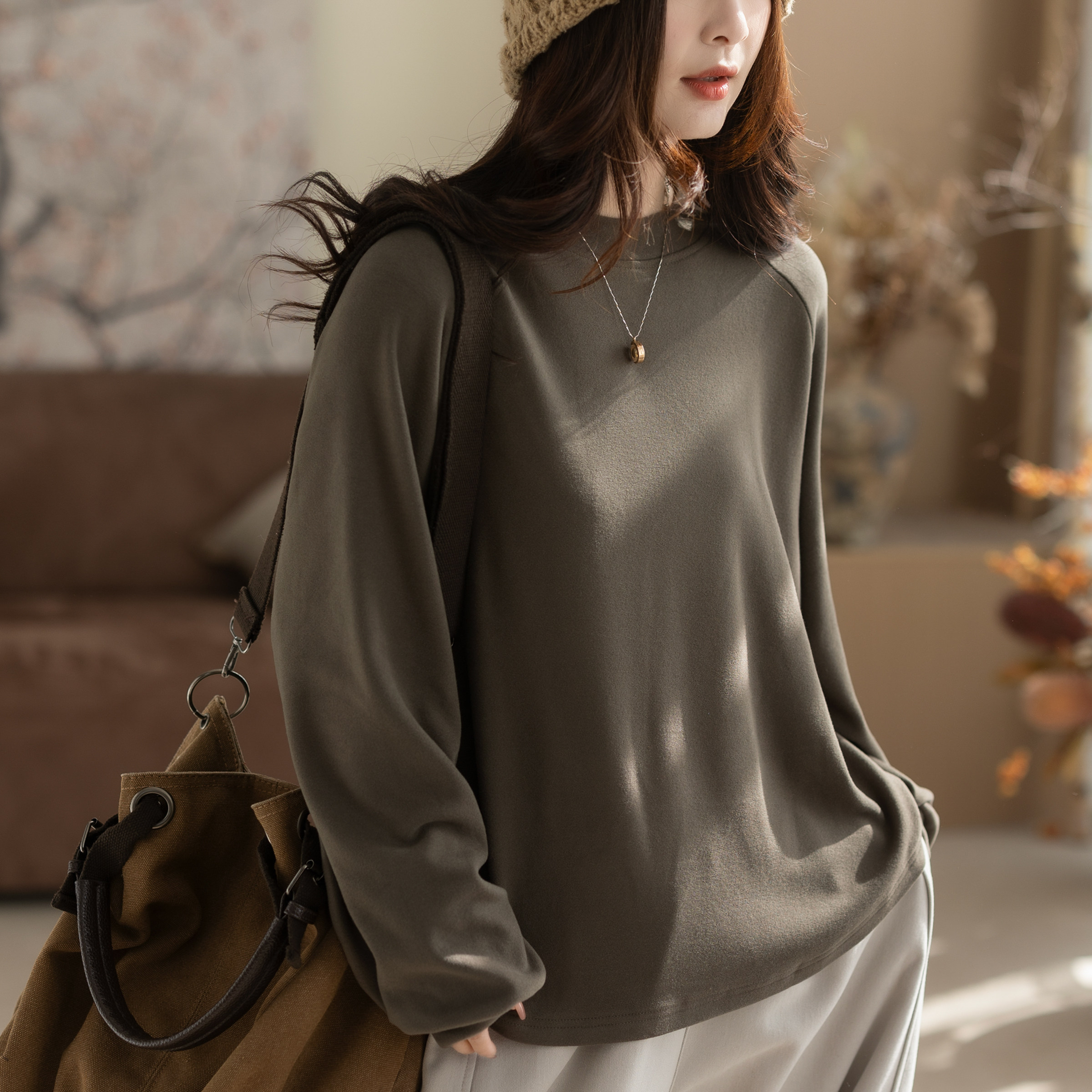 咖咪羽秋冬半高领宽松软糯亲肤打底衫大码显瘦宽松遮肉休闲上衣女