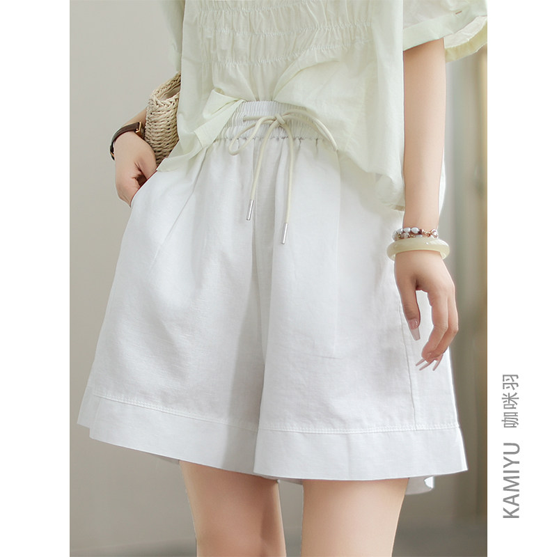 咖咪羽短袖女夏装文艺休闲原创直筒宽松通勤棉麻百搭女装五分裤女