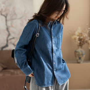 咖咪羽牛仔衬衫女复古蓝色秋冬新款加绒保暖女士宽松流行女装衬衣