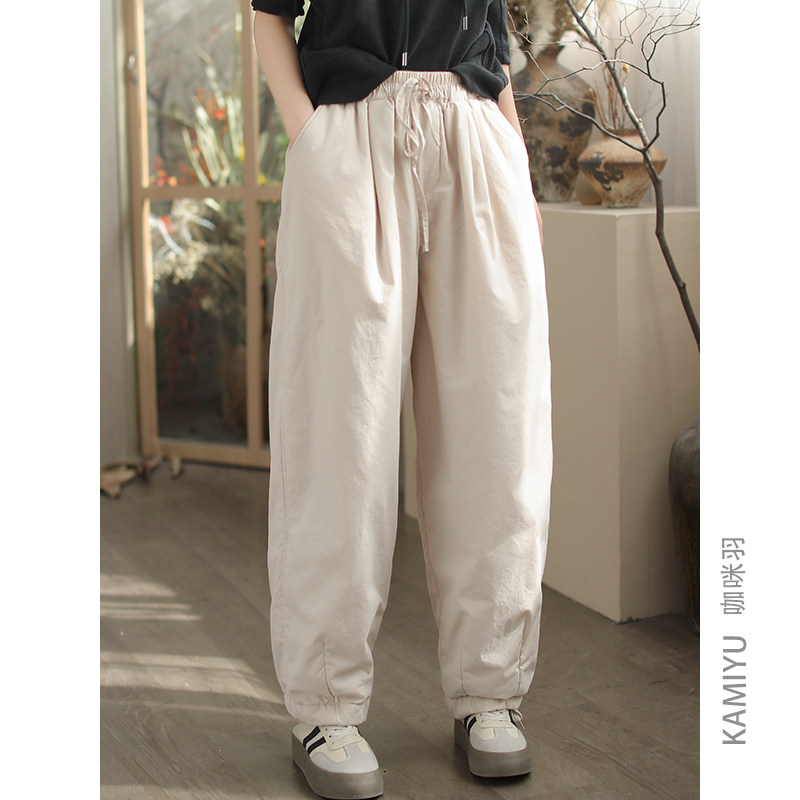 咖咪羽棉裤女冬季新款直筒加厚拼接时尚内里夹棉简约女装休闲裤女