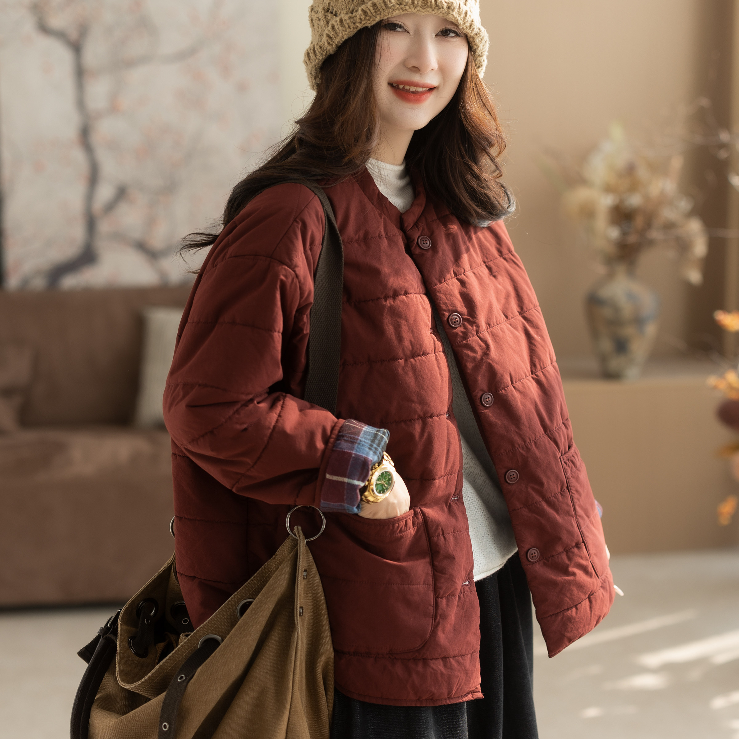 咖咪羽棉服女冬装新款女士加厚上衣宽松纯色加厚好看女装棉袄外套