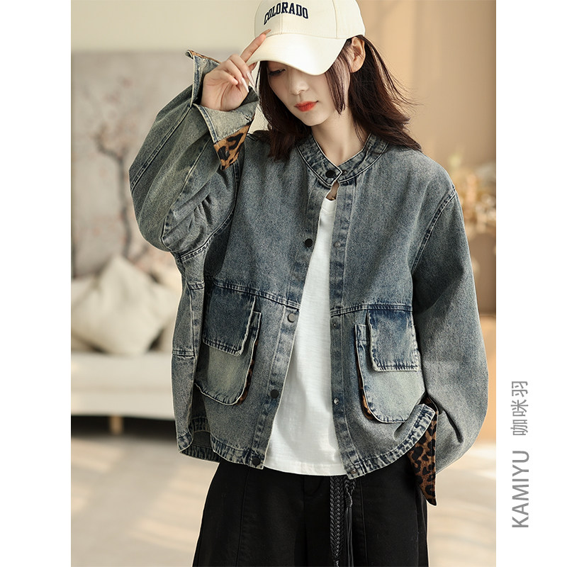 咖咪羽牛仔外套女秋季新款女士水洗复古拼接宽松通勤百搭女装上衣