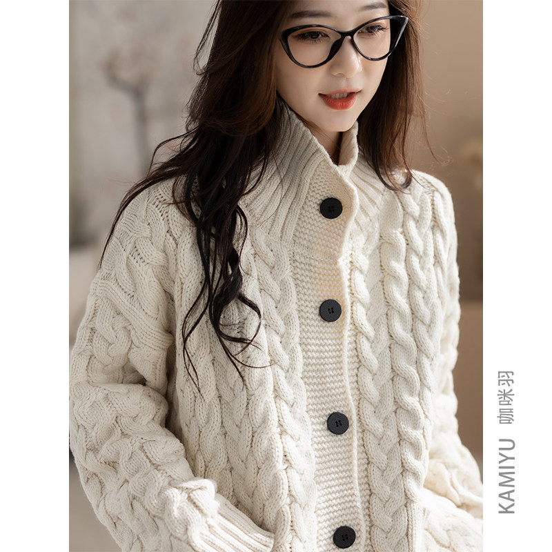 咖咪羽毛衣外套女冬季新款高领纯色百搭宽松女士休闲流行好看上衣