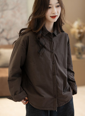 咖咪羽棉服女秋冬新款文艺休闲纯色复古女士流行宽松女款上衣棉袄