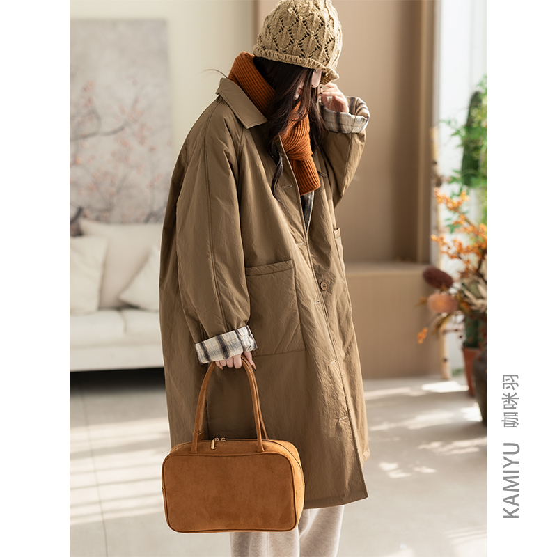 咖咪羽高级感两面穿宽松气质中长款夹棉保暖百搭休闲女装风衣棉服