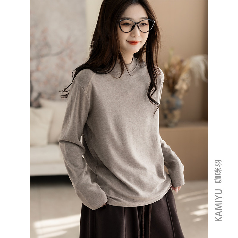 2025新款秋冬打底衫女文艺休闲纯色百搭复古宽松气质女装上衣内搭