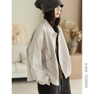 咖咪羽皮夹克女秋装新款文艺休闲原创PU皮外套女宽松遮肉女装上衣