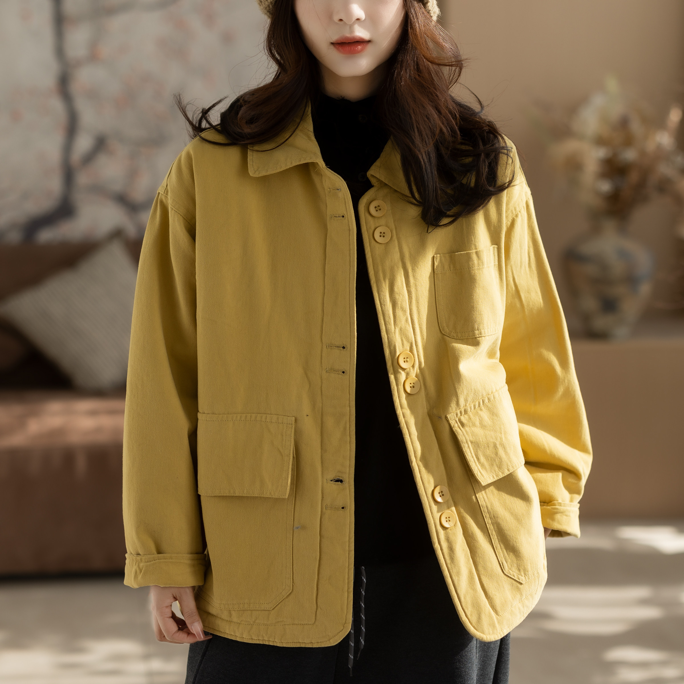 咖咪羽棉服女冬装文艺休闲加厚夹棉女士复古流行好看百搭女装棉袄