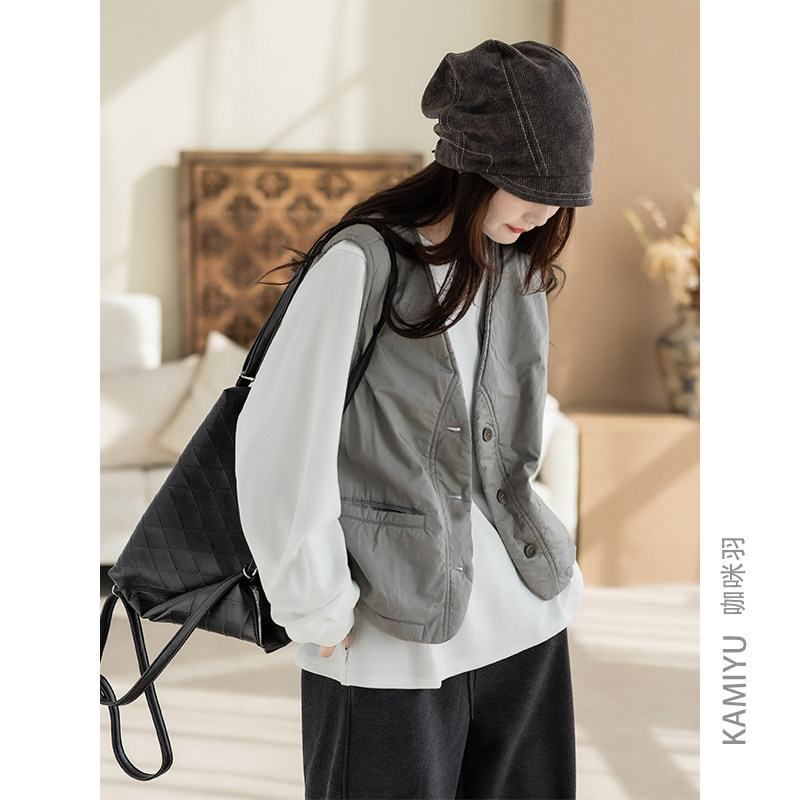 棉马甲女秋冬新款无袖洋气女士坎肩宽松拼接休闲女装上衣马夹外套