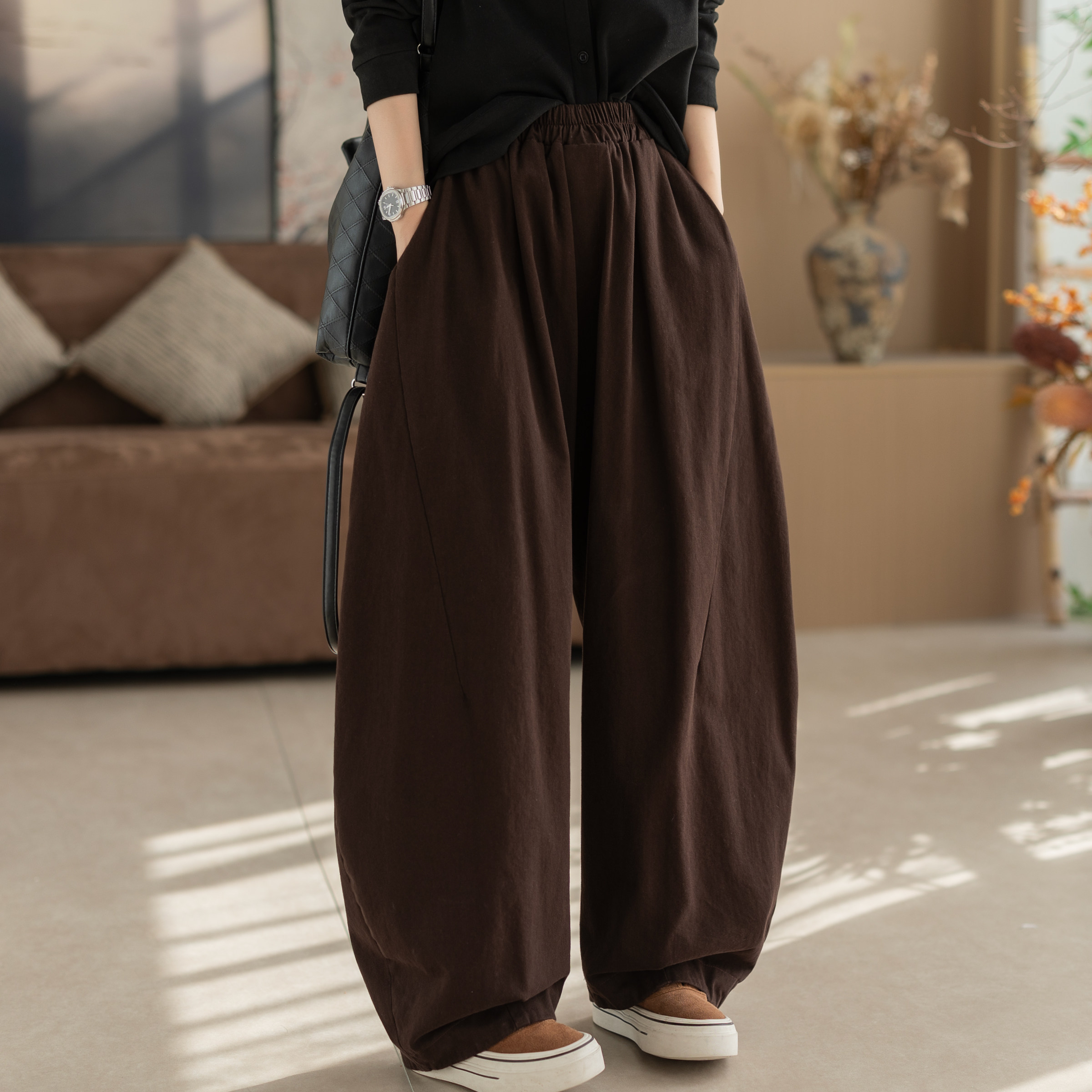 咖咪羽休闲裤女秋冬新款女士阔腿裤宽松流行百搭复古女装哈伦裤女