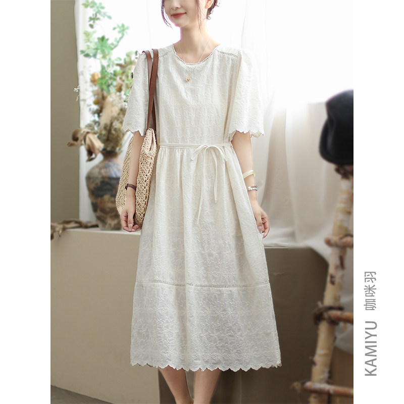 咖咪羽连衣裙女夏装2025新款文艺休闲时尚中长款刺绣百搭女装裙子