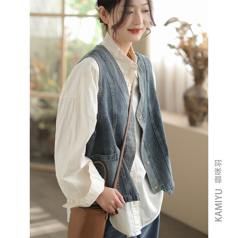 咖咪羽牛仔马甲女春装新款无袖V领质感洋气时尚百搭气质女装马夹