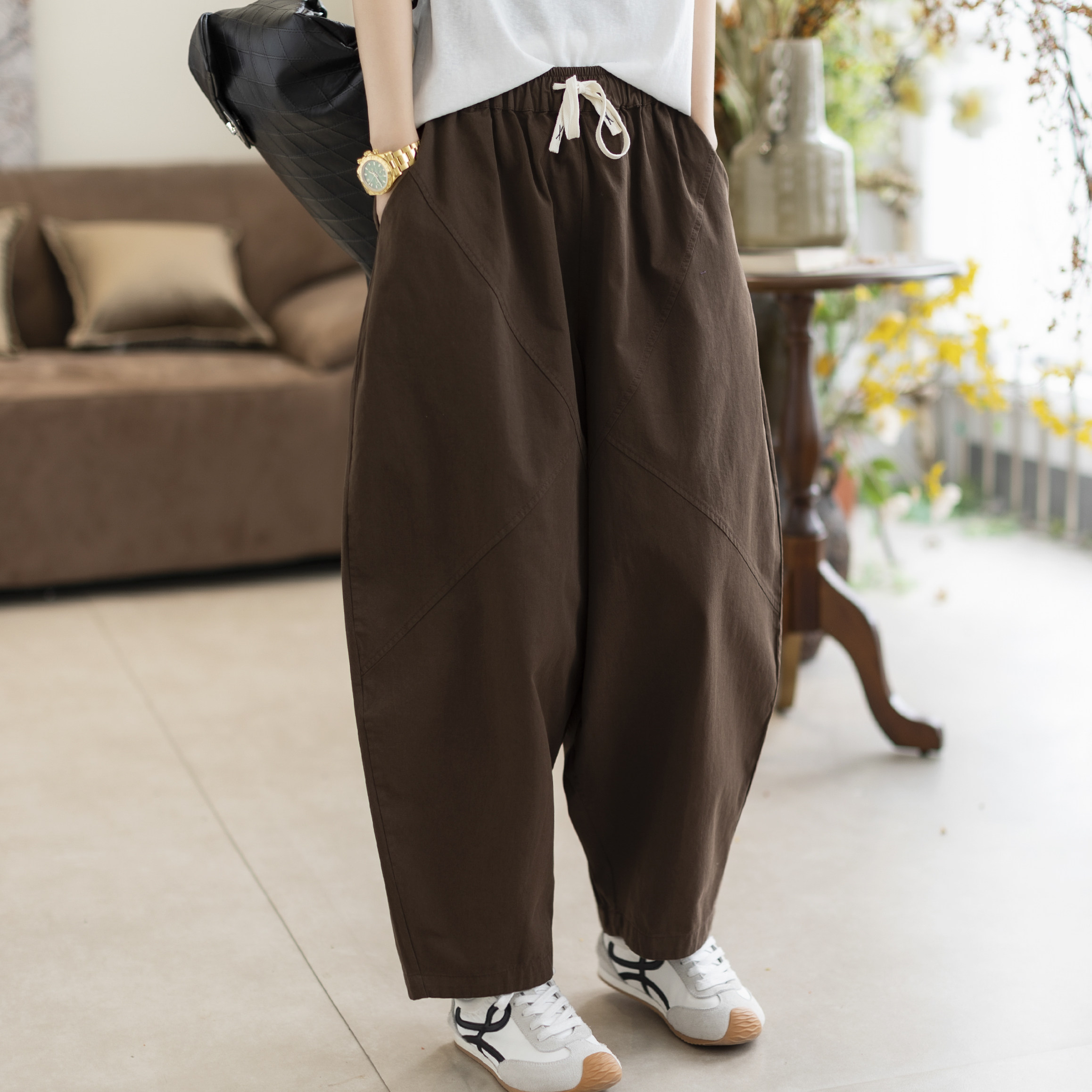 咖咪羽休闲裤春秋新款女士百搭复古全棉哈伦裤流行洋气女装萝卜裤,女装/女士精品,休闲裤,淘宝优惠券,粉丝福利购,淘宝优惠卷