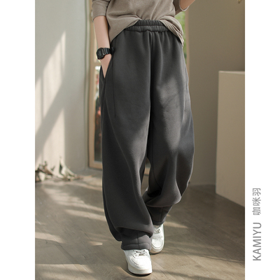 松紧腰文艺咖咪羽长裤纯色休闲裤