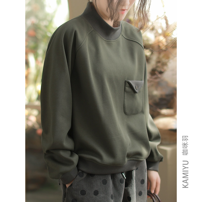 咖咪羽原创文艺时尚高领百搭宽松加绒全棉时尚显瘦气质女款卫衣潮