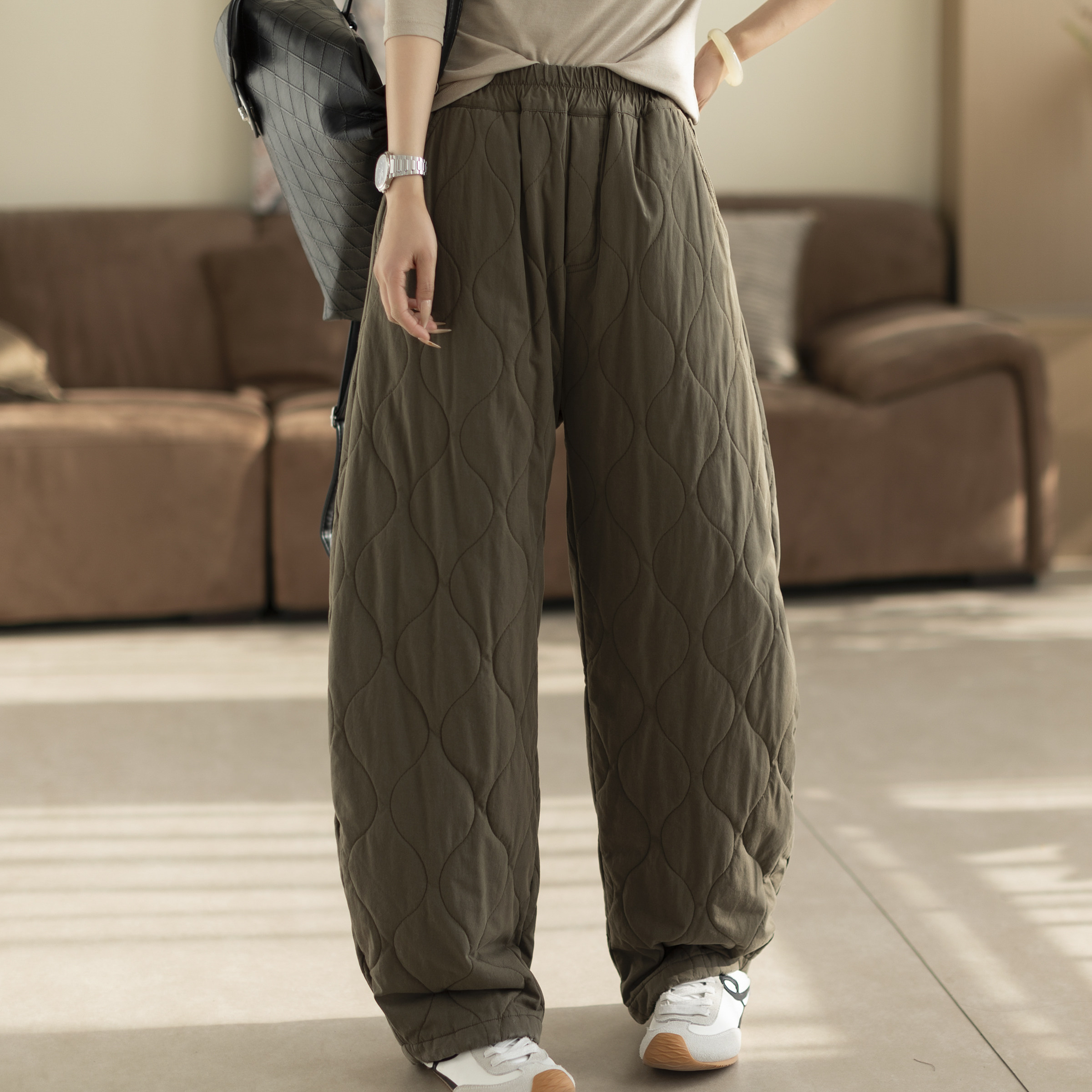 咖咪羽休闲棉裤女冬季新款直筒葫芦形宽松全棉流行百搭通勤裤子