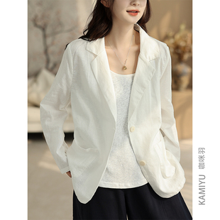 咖咪羽100%亚麻西装外套女秋装新款时尚休闲文艺百搭通勤女装上衣