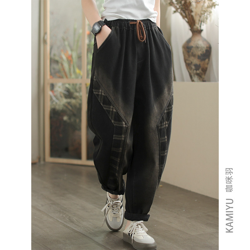 咖咪羽牛仔裤女加绒加厚复古原创2024新款秋冬哈伦百搭直筒裤子,女装/女士精品,牛仔裤,淘宝优惠券,粉丝福利购,淘宝优惠卷