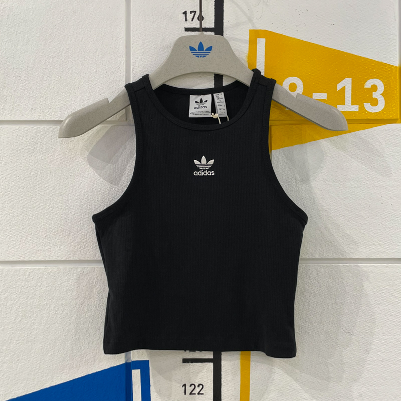 阿迪达斯三叶草女装2024夏季新款高腰露脐休闲运动无袖背心ij8251