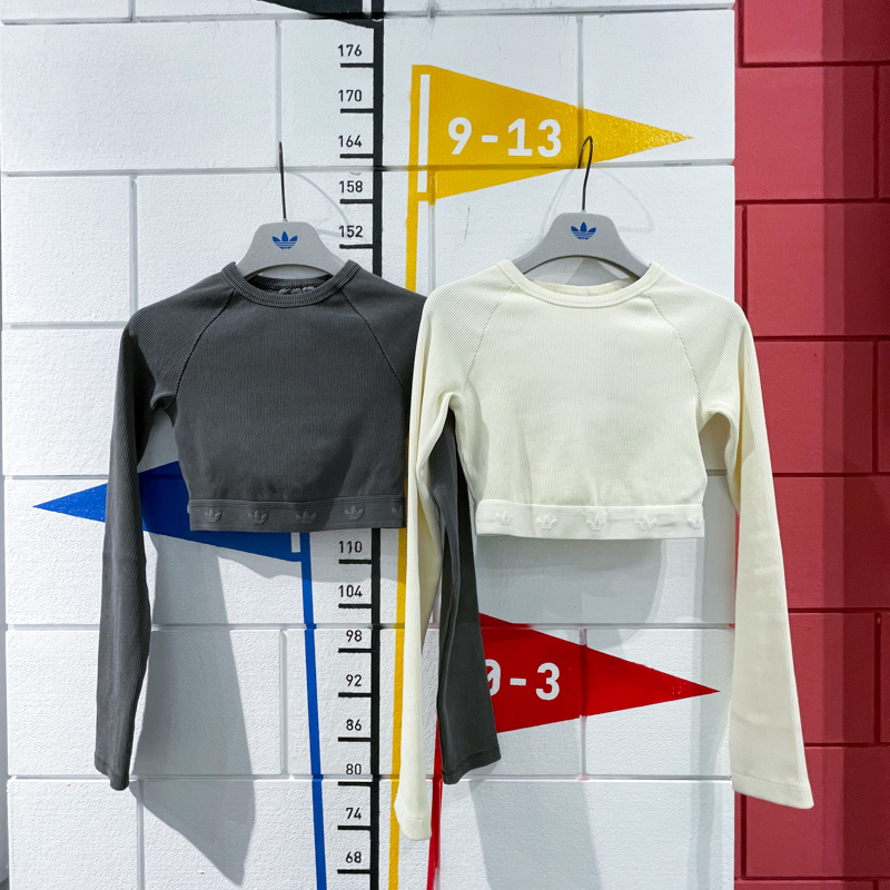 阿迪达斯三叶草女2025新款水洗系列短款修身长袖T恤JD0013 JD0014