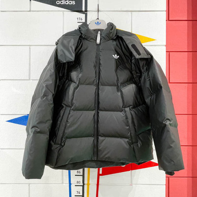 ADIDAS阿迪达斯三叶草男装2024冬款保暖运动休闲连帽羽绒服JW1367