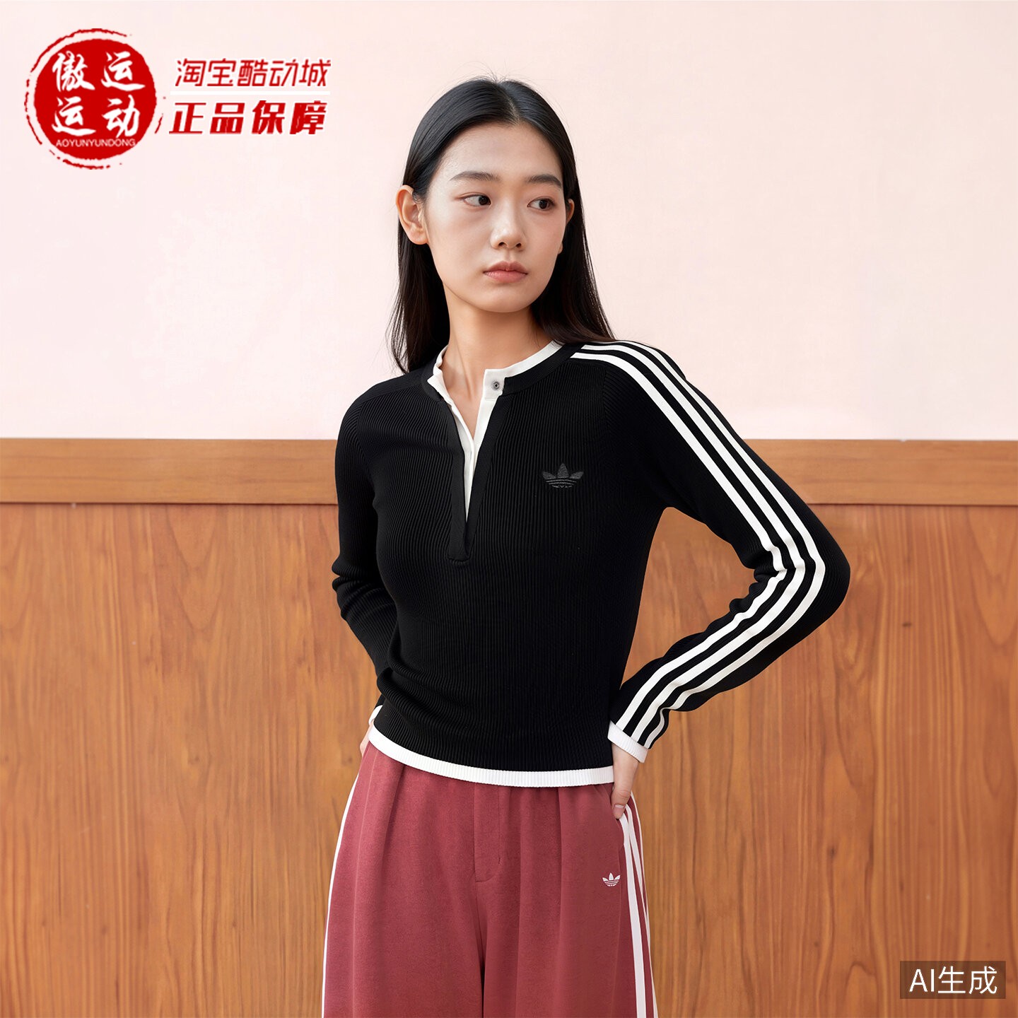 阿迪达斯三叶草女假两件修身T恤