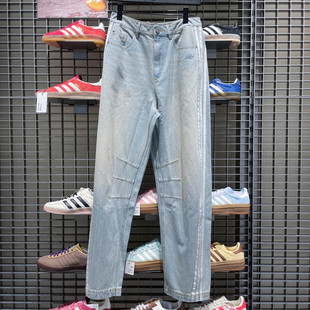 阿迪达斯三叶草女子经典纯棉牛仔运动弯刀裤2025秋 KG0200 KG0201