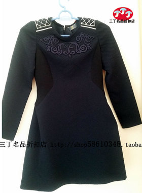 朗姿旗下玛丽安玛丽专柜正品M005藏蓝色印花长袖连衣裙原1280春秋