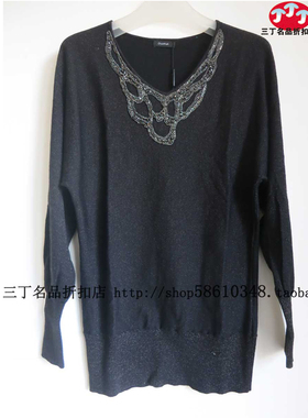 喀啦女装CARA专柜正品C262黑色V领镶钻小蝙蝠长袖针织衫原2780