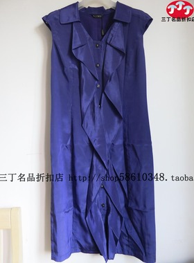 清仓 韩国莱茵LIME专柜正品L196女款蓝紫色前飞边无袖连衣裙朗姿
