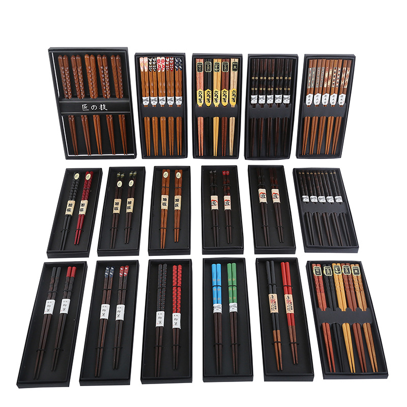 yfjy日式樱花筷子五木筷子木制龟甲螺纹工艺筷礼品套装跨境热卖