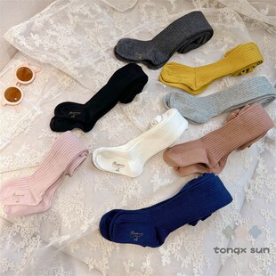 百搭精梳棉连裤 女童春秋 法国 袜糖果色坑条打底袜 穿搭BI备