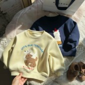 舒适百搭保暖加绒卡通刺绣宽松圆领卫衣 男女童秋冬上衣 韩国