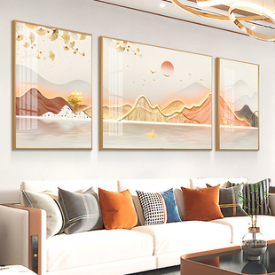 轻奢客厅装 饰画现代简约沙发背景墙挂画晶瓷镶钻画三联画壁画墙画
