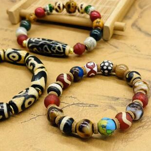 西藏旅游特色民族风天然玛瑙虎牙财神天珠手链手串手工编古风礼品