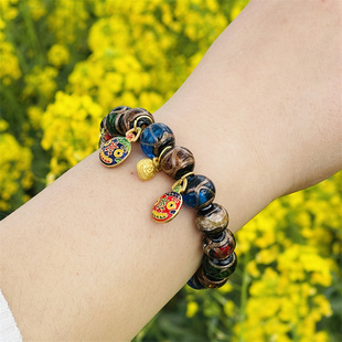 保真西藏扎基同款香灰琉璃手串吞金兽多宝手链十全十美本命年男女