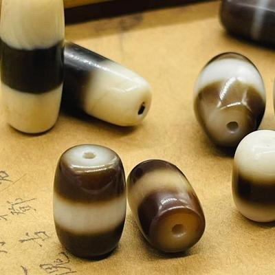 玛瑙一线黑白天珠吊坠DIY配件